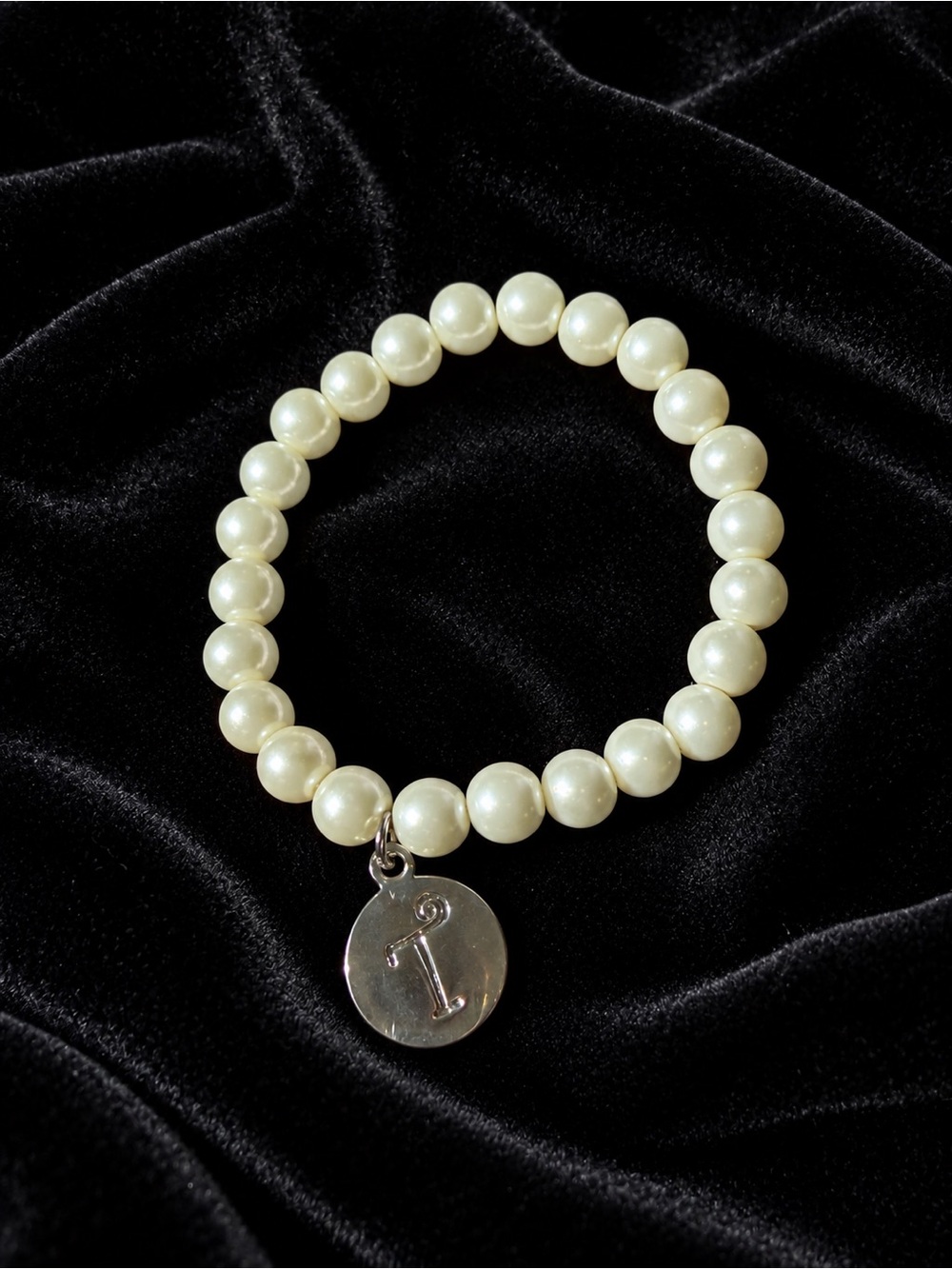 Faux Pearl Bead Initial T Charm Bracelet